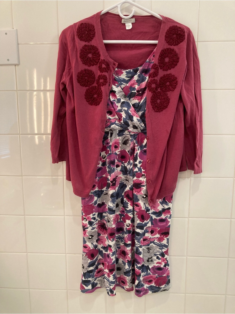 Garnet Hill Floral Dress and Cardigans Set - Pink and Gray